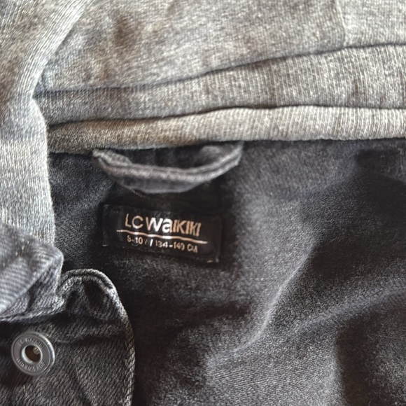 Denim hoodie jacket with sweatshirt sleeves in black and gray - Picture 6 of 10